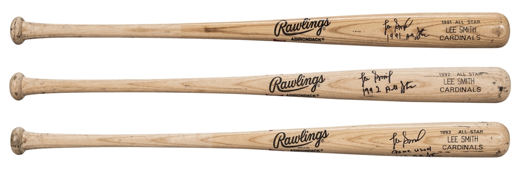Lot of (3) 1991-1993 Lee Smith All-Star Game Used, Signed & Inscribed Rawlings Adirondack Model Bats (Smith LOAs)